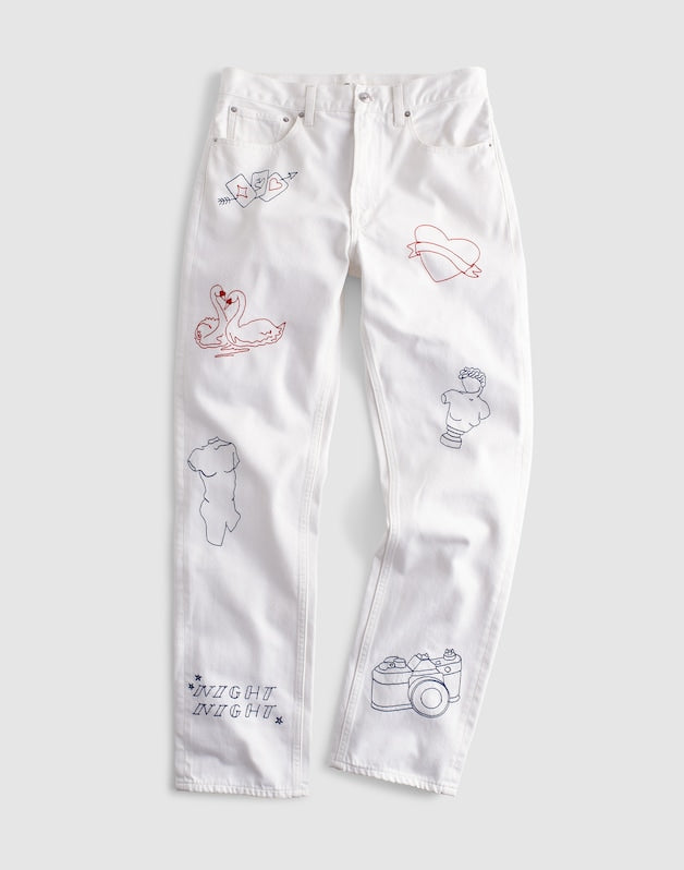 Embroidered Slim Boyfriend Jean TILE WHITE