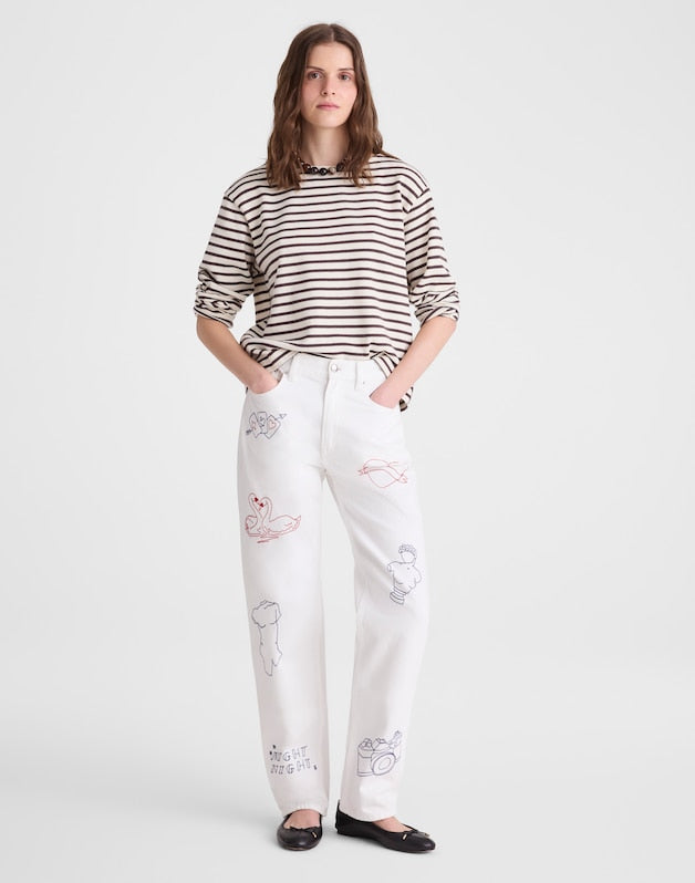 Embroidered Slim Boyfriend Jean TILE WHITE