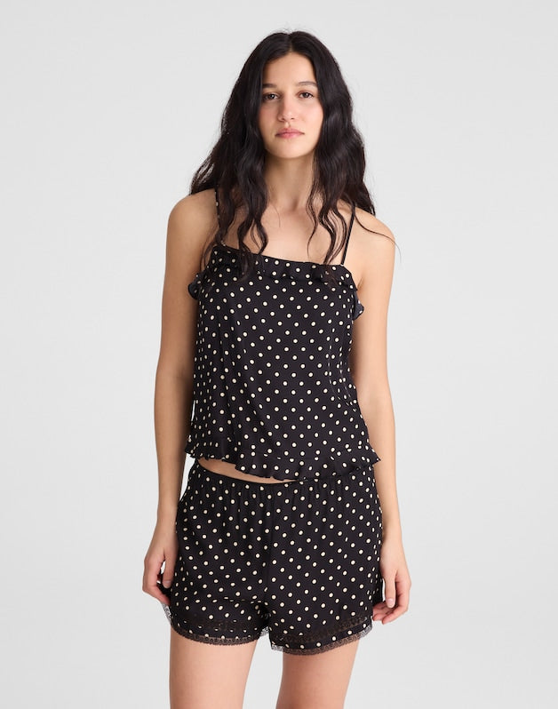 Ruffled Cami Top JET BLACK