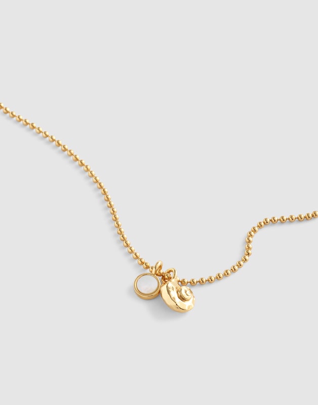 Mother-of-Pearl Ball Chain Necklace ANTIQUE GOLD