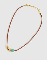 Semiprecious Charm Leather Choker Necklace GOLDEN TAN